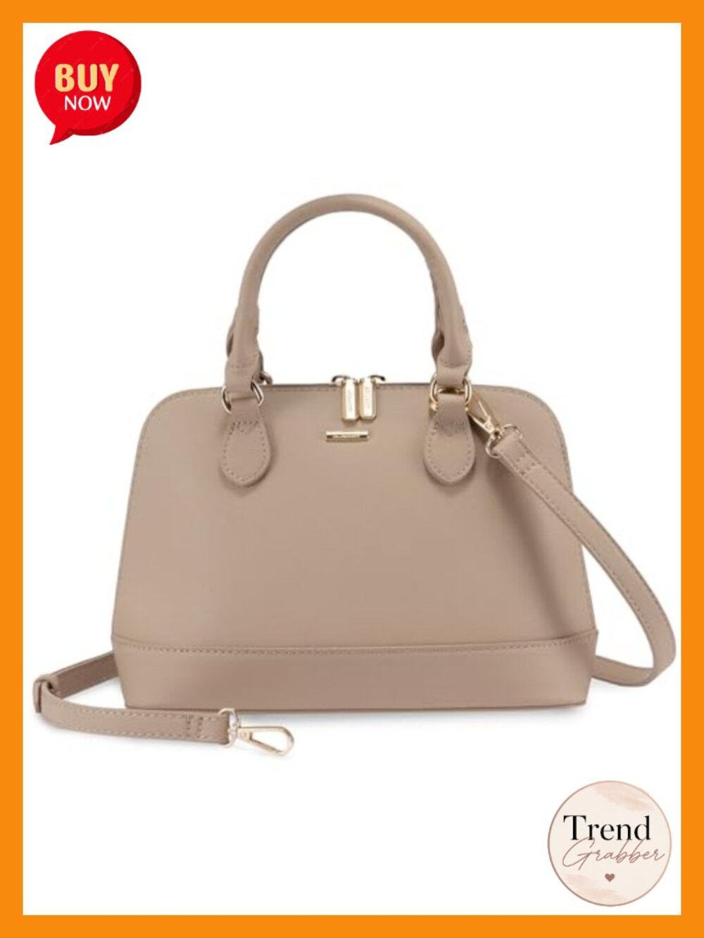 Faux Leather Crossbody Satchel Dome Handbag Double Zip Adjustable Strap